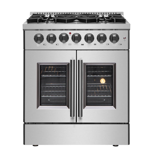 Forno 30" Gas Burner, Electric Oven Range With French Door in Stainless Steel, FFSGS6356-30