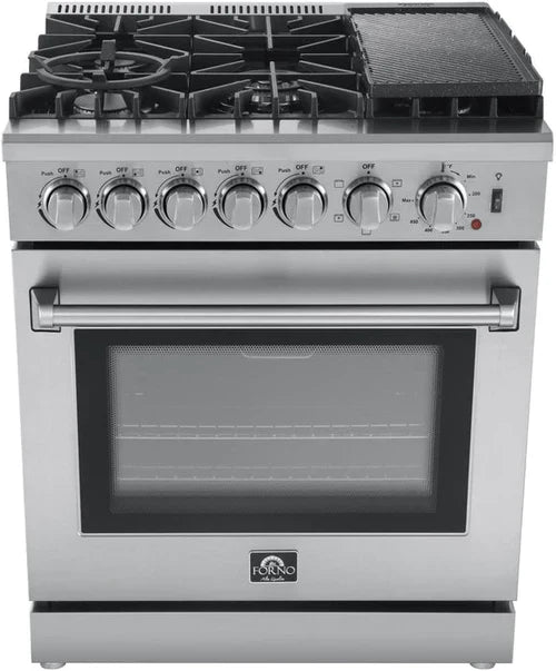 Forno 30 In. Breno Dual Fuel Range in Stainless Steel 5 Italian Burners, FFSGS6196-30