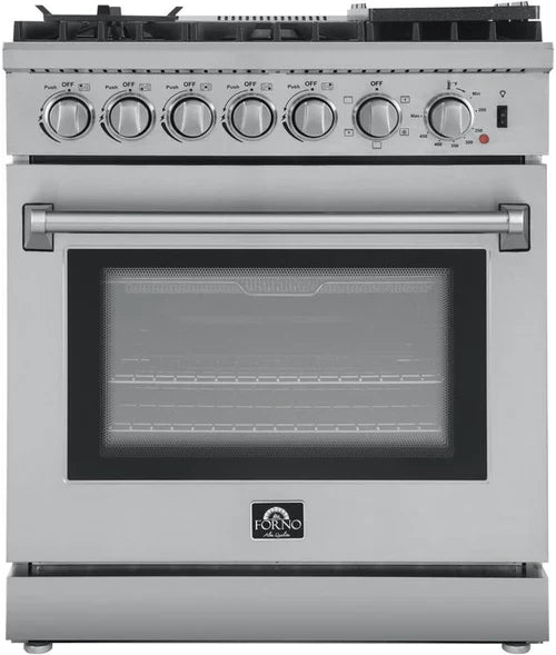 Forno 30 In. Breno Dual Fuel Range in Stainless Steel 5 Italian Burners, FFSGS6196-30